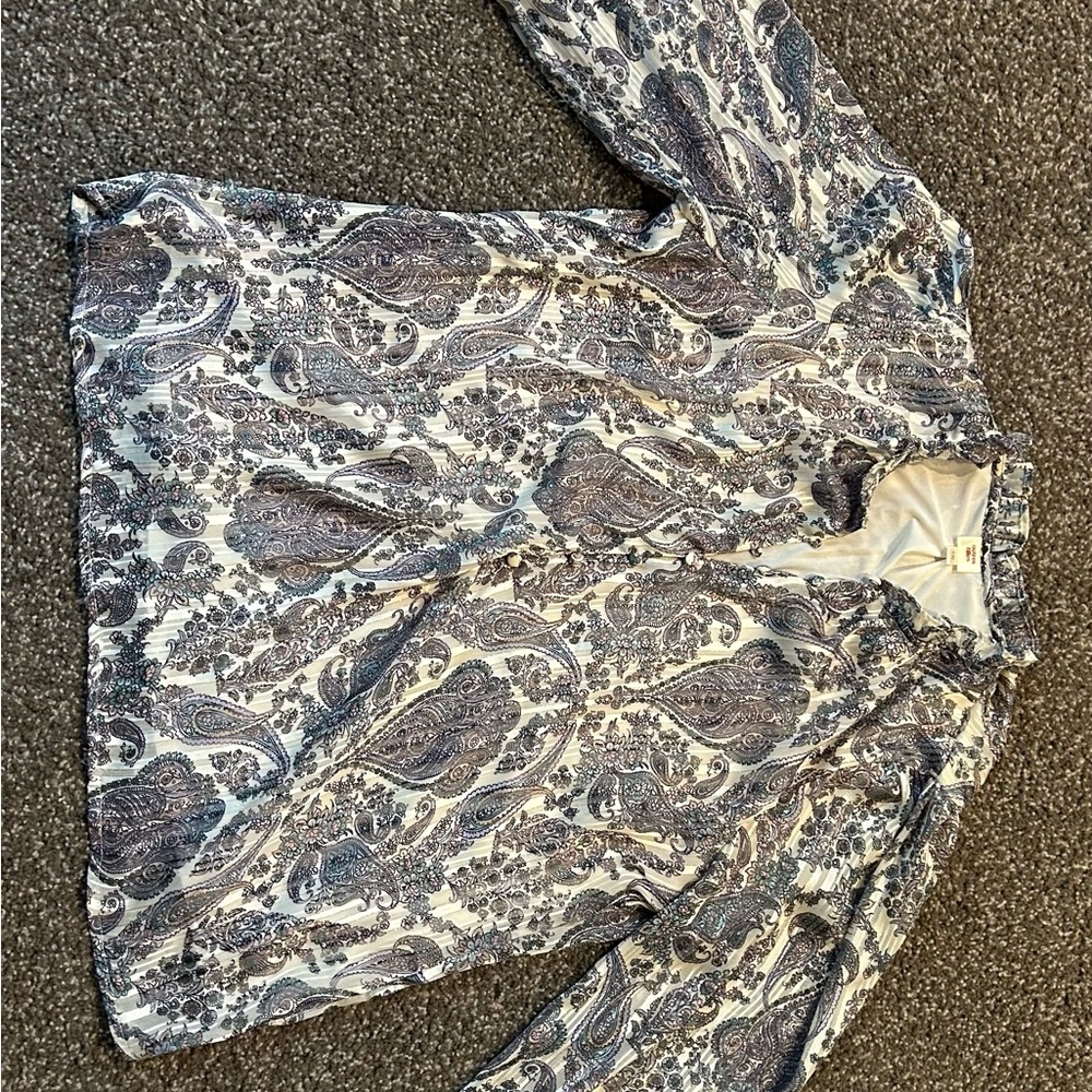 Paisley Print Blouse - Blue and White